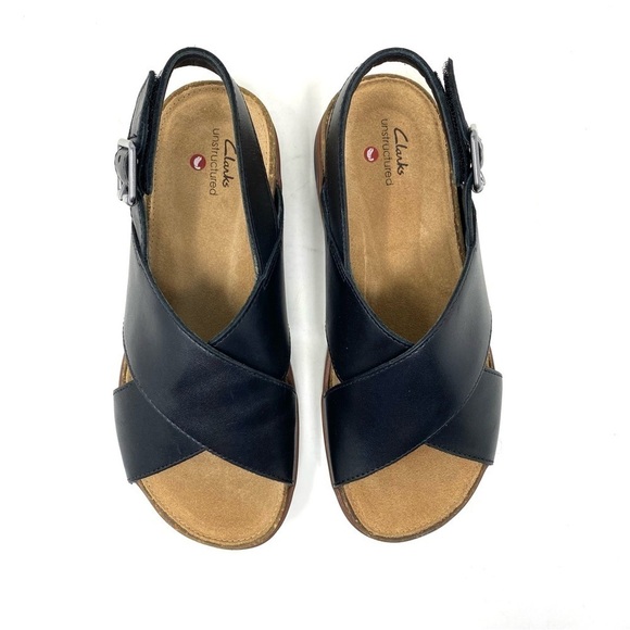 Clarks Women's Elayne Cross Sandal Black Leather - Picture 6 of 7